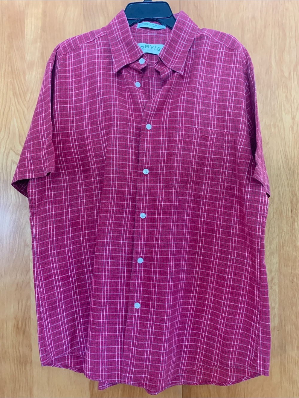 Orvis Hemp blend Red Plaid Short-Sleeve Button-Down Shirt sz L